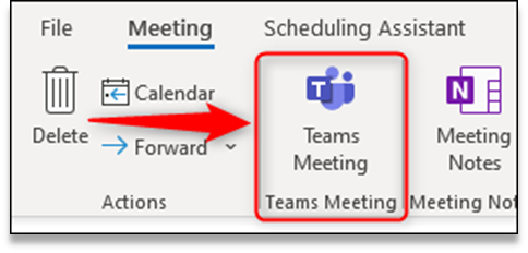 The "Teams Meeting" option in a new meeting request.